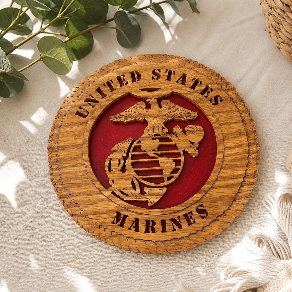 US Marines Wooden Wall Plaque USMC Eagle Globe Anchor 10 inch Decor military